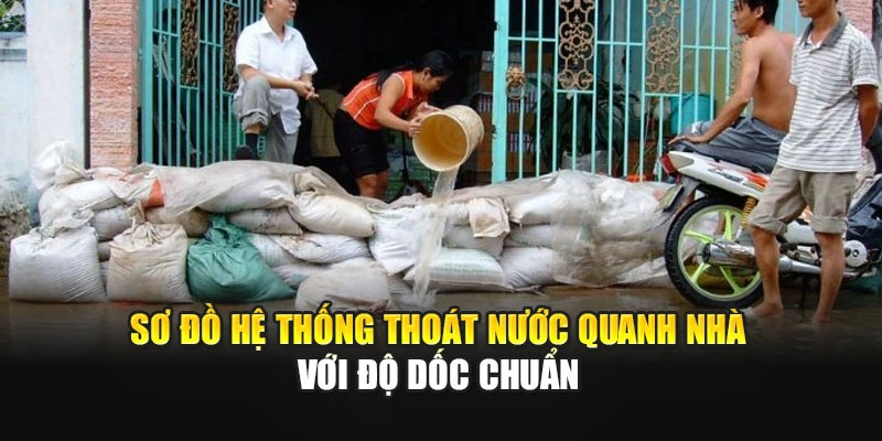 Sơ đồ hệ thống tho&aacute;t nước quanh nh&agrave; với độ dốc chuẩn