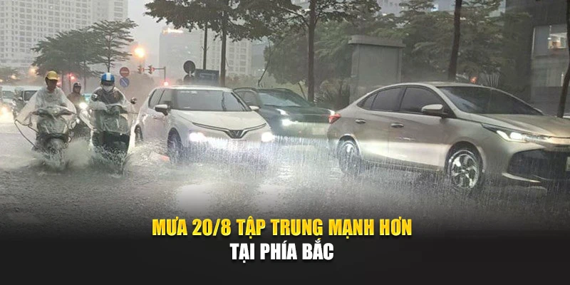 Mưa 20/8 tập trung mạnh hơn tại phía Bắc
