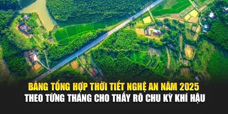 Bảng tổng hợp thời tiết Nghệ An năm 2025 theo từng tháng cho thấy rõ chu kỳ khí hậu
